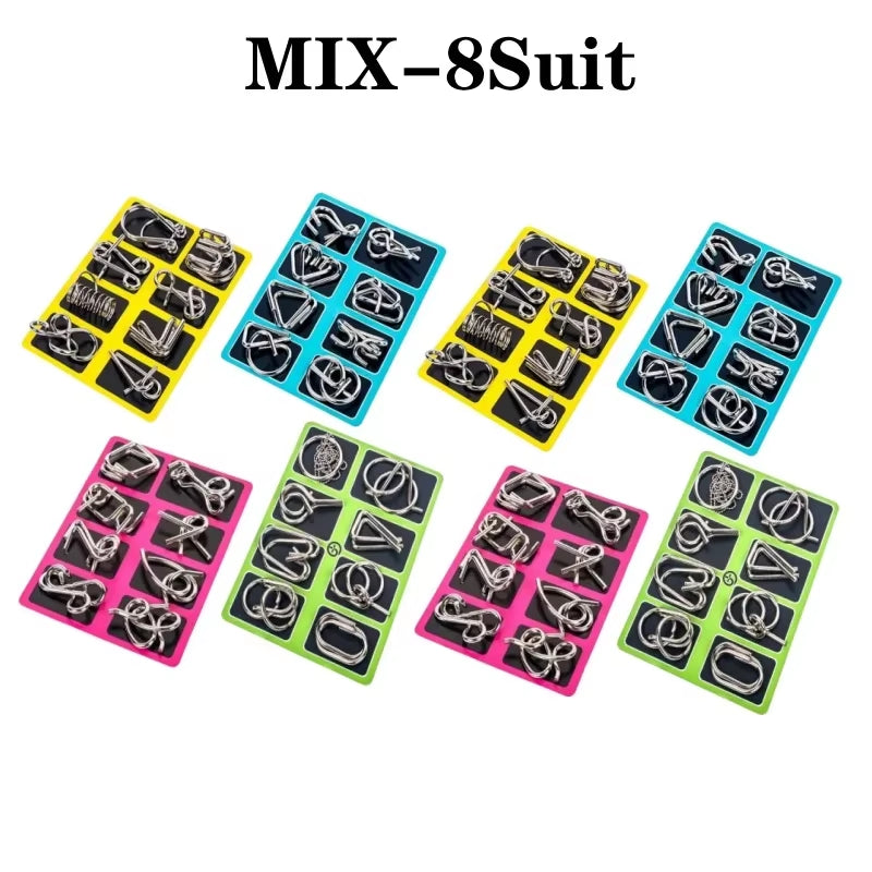8Pcs/Set Metal Montessori Puzzle Wire IQ Mind Brain Teaser Puzzles Adults Interactive Game Reliever Educational Toys