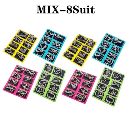 8Pcs/Set Metal Montessori Puzzle Wire IQ Mind Brain Teaser Puzzles Adults Interactive Game Reliever Educational Toys