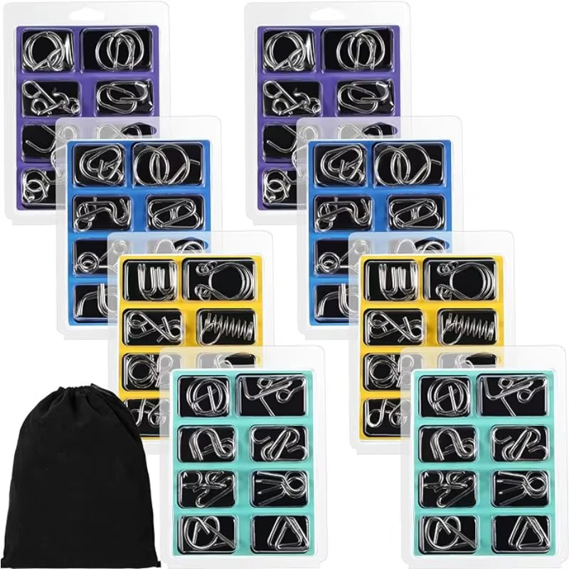 8Pcs/Set Metal Montessori Puzzle Wire IQ Mind Brain Teaser Puzzles Adults Interactive Game Reliever Educational Toys